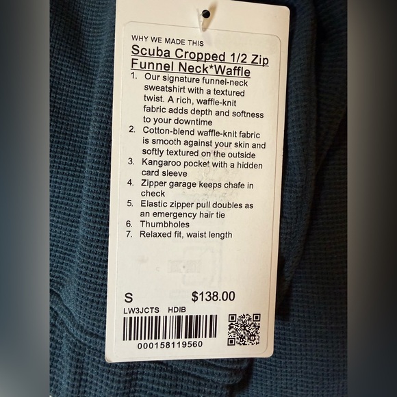 Lululemon Scuba Cropped Funnel Half Zip Waffle NWT S Indochine Blue - Picture 10 of 12